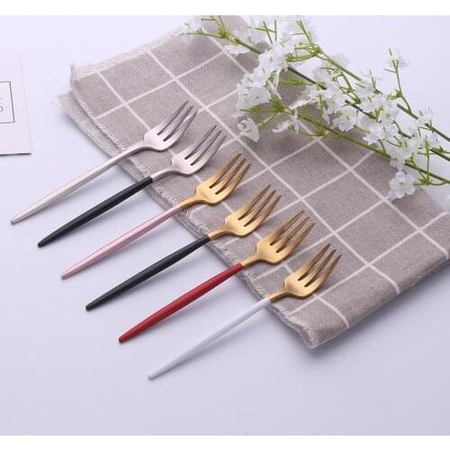 Fruit Tea Fork 304 Stainless Steel Fork Korea Colourful Short Handle Gold Blue Black Fork Set for Hotel Party Drop Shipping