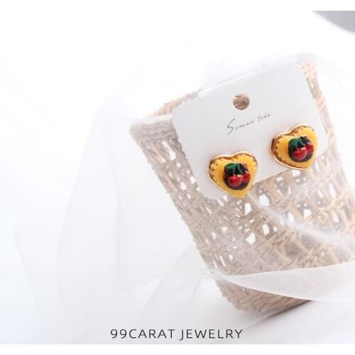 99 carat Japanese and Korean sweet wind ornaments lovely heart-shaped cherry thousand layer cake shape lady Earrings XA