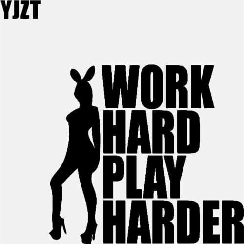 YJZT 15.2CM*13.8CM WORK HARD PLAY HARDER Fuel Car Sticker Funny Vinyl Decals Black/Silver C3-0752