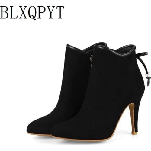 BLXQPYT Big Size 32-48 ankle boots Fashion Sexy Pointed Toe Women Autumn winter warm High Heels10CM Wedding Party Shoes K1-1