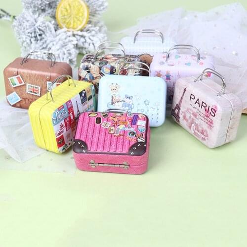 1 Pc Cute Fashion Metal Mini Suitcase for Dolls Miniature Toys Trunk Lovely Small Clutch Jewellery Box Doll Handbag