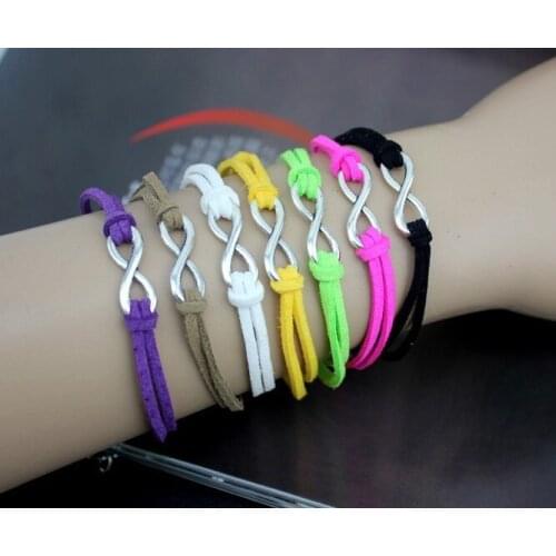 Vintage Silvers Infinity 8 Mixed Color Leather Charms Good Luck Bracelet Bangle For Women Gifts DIY Accessories 10pcs Z1450
