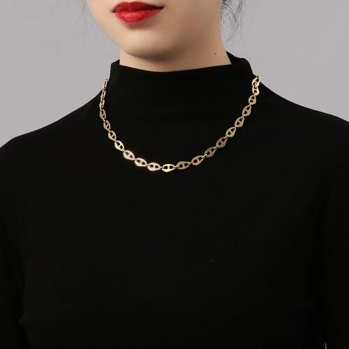 100% Stainless Steel Pig Nose Chain Necklace For Women Gold/Silver Color Metal Coffee Bean Chain Choker Collier
