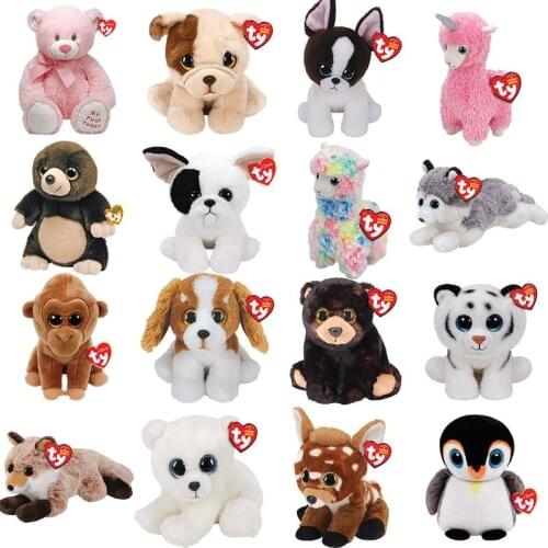 15CM Ty Beanie Stuffed Plush Animals Doll Lion Tiger Penguin Monkey Leopard Pony Fox Big Eye Soft Toys Girl Birthday Gift
