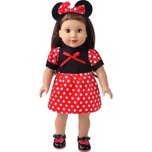 18 Inch American Doll Girls Clothes Red Polka Dot Mouse-Ears Dress Skirt Born Baby Toys Accessories Fit 43 Cm Boy Dolls D27