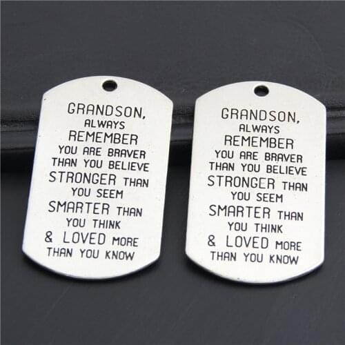 5pcs Silver Color Geometric Grandson Always Remember You Are Braver Charms Inspire Pendant Making Jewelry 48x26mm A3001