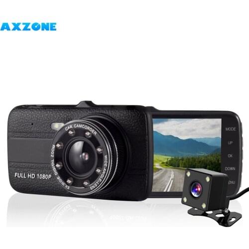 AXZONE T2S Dash Cams for Cars Front and Rear with Night Vision, Car Camera with 8 Led Lights, 1080P Full HD Dual Lens Dash Cam