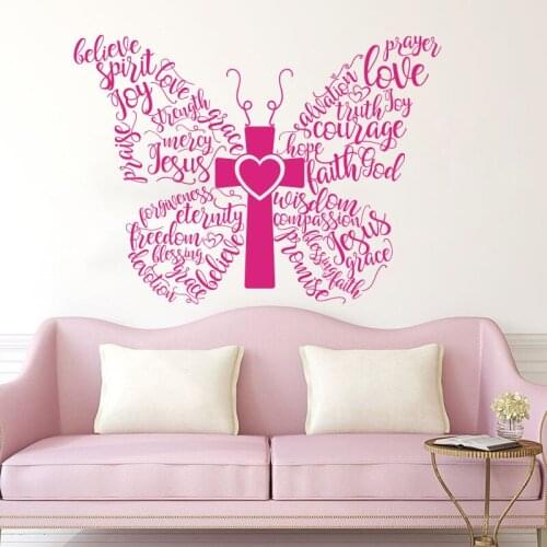 Large Christian Butterfly Words Wall Sticker Bedroom Living Room Bible Verse Quote Animal Wall Decal Kitchen Vinyl Home Decor