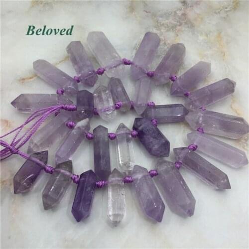 Top Drilled Double Terminated Amethysts Quartz Beads, Natural Purple Crystal Quartz Pillar Point Bracelet Findings, BG18023
