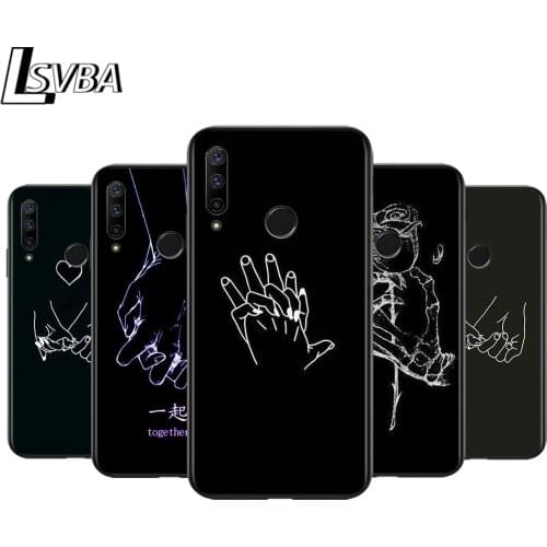 Anti-Fall Soft Black Cover Minimalist Line Couple hand For Huawei Honor 30 20 10 9X 9 Lite Pro V20 20S 9S 9A 9C 9N Phone Case