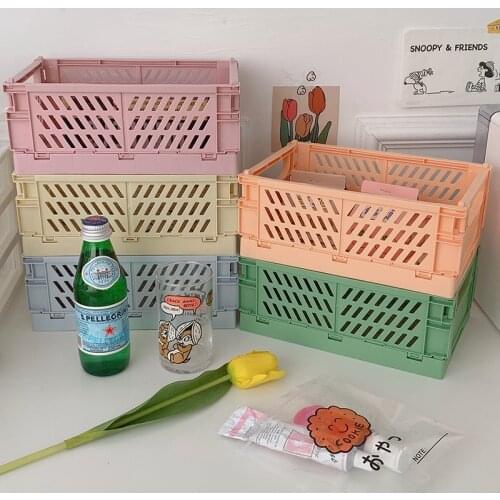 Cutelife Ins Color Plastic Storage Basket Decorative Kitchen Accessories Folding Box Bedroom Table Cosmetic Organianizer Baskets