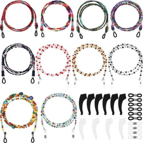10 Pieces Eyeglass Chains Elegant Eyewear Retainer Beaded Eyeglass Strap Holder with Anti-Skid Ear Hooks and Silicone Eyeglasses