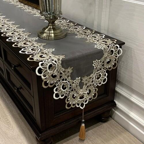 European Lace Table Runner embroidered Tea Table TV Cabinet Tablecloth Lace Pendant tassel Dresser Table flag Shoe Dust Cover