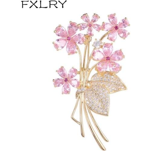 FXLRY High Quality Fashion Micro-Inlaid Zircon Flower Brooch Pin Fashion Coat Dress Corsage Jewelry