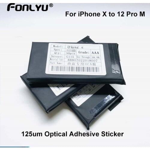 50pc/Bag 125um Hybrid OCA Glue Film Optical Clear Adhesive For iPhone X XS Max XR 12 min11 pro max LCD Screen Touch Glass Repair