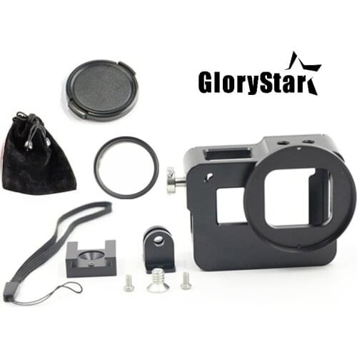 GloryStar New Aluminium Accessories Protect shell with 52MM UV Lens For Gopro Hero 5 Hero 6 Camera Mount Frame Housing Case