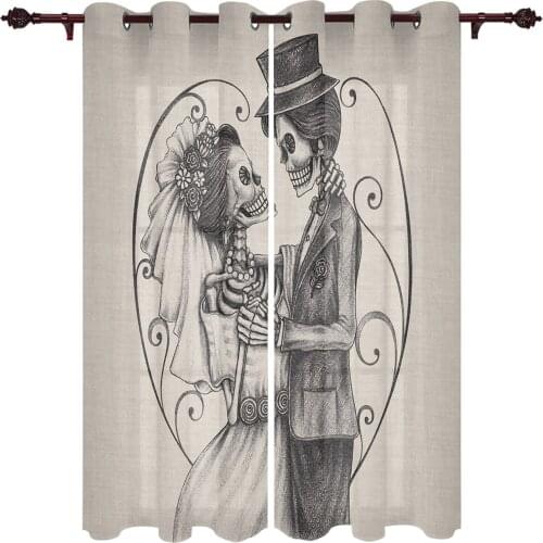 Halloween Skull Window Curtains Kitchen Bedroom Drapes Home Decor Luxury Living Room Backdrop Curtain