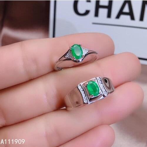 KJJEAXCMY boutique jewelry 925 sterling silver inlaid Natural Emerald gemstone Couple ring support detection