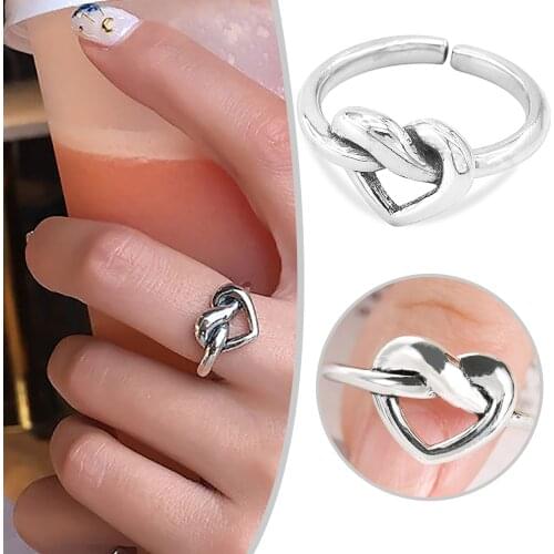 Woman Stainless Steel Finger Rings Adjustable Heart Shape Rings For Women Aneis Fine Jewelry 2021 Trend Creative Love Knot Ring