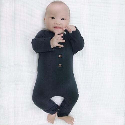 Baby Boys Rolled-sleeved Romper Newborn Cotton Jumpsuits Toddler Summer Pajamas Infant Plain Black Jumper 2021 New 30