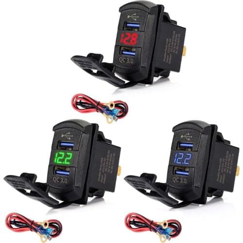M4YC Quick Charge 3.0 Dual USB Rocker Switch QC 3.0 Fast Charger LED Voltmeter for Boats Car Motorcycle Smartphone Tablet
