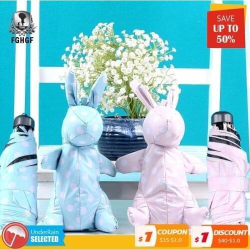 Little Rabbit Small Creative 5 Folding Pocket Umbrella Kids Toys Rain Women Cute Beach UV Black Coating Light Parasol