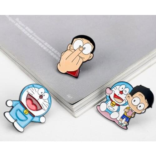 Cartoon Anime Doraemon Enamel Pins Nobita Nobi Metal Enamel Brooches and Pins Lapel Pin Backpack Badge Collar Jewelry Gift