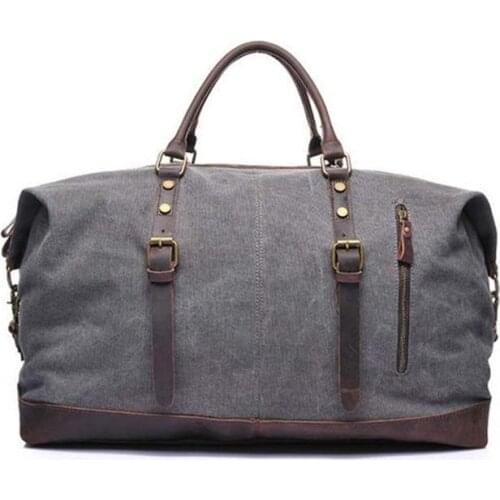 Retro Style Mens Canvas Travel Bags Vintage Shoulder Bag with Leather Handle Traveling Luggage Bag Casual Travle Tote