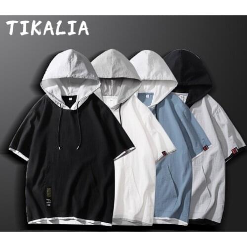 Mens Summer Short Sleeve Tshirt Men Hooded Summer Hoodie Hooded Tee Shirt Men Clothing Fashion Outwear Casual Breathable 2021