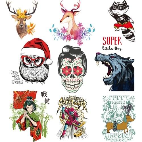 ZOTOONE cartoon Animal Patch Iron on Transfer Cat and deer skulls Patches Clothing DIY T-shirt Applique Heat Transfer Vinyl D