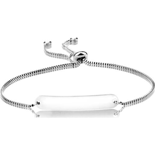 Stainless Steel Mirror Polish Oval Rectangle Blank Bar Bracelet Box Chain Bangles Adjustable Jewelry Gift