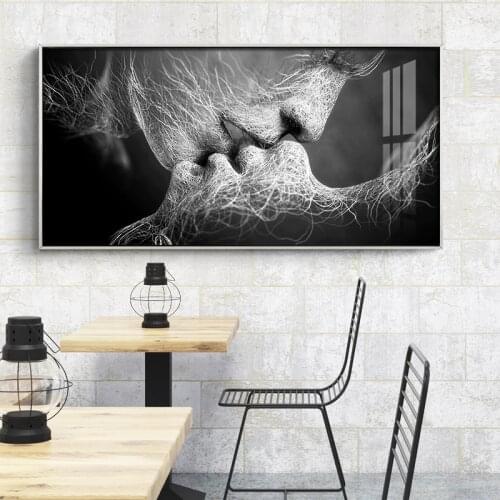 New Fashion Black & White Love Kiss Abstract Art on Canvas Painting Poster Wall Art Picture Print Home Wall Decoration Gifts