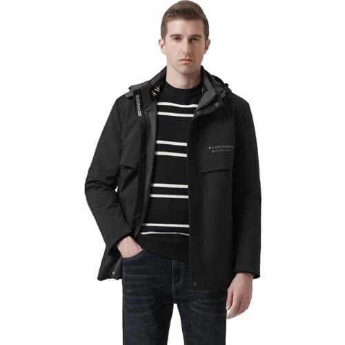 2020 New Business Casual Jacket Men Parka 100% Natural Rabbit Fur Lined Windproof Coat High Quality