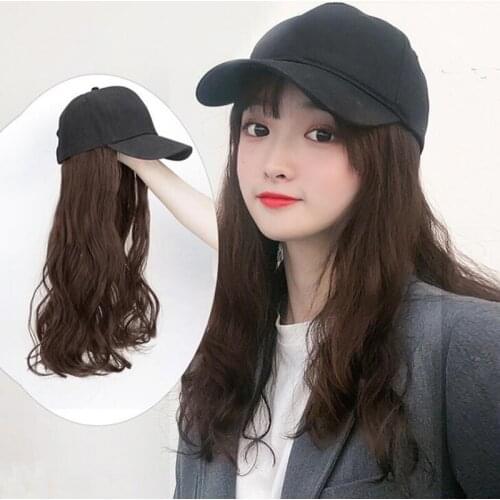 New Baseball Cap with Synthetic Hair Extension Fashion Long Curly Hair Extension with Baseball Caps Female