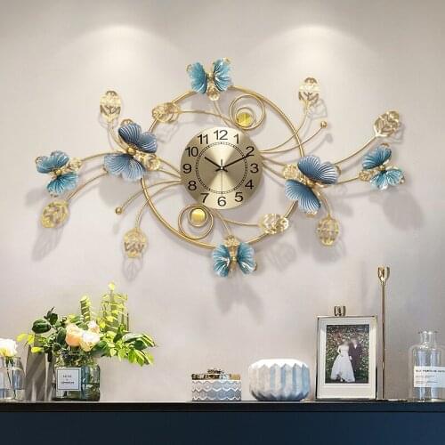 New Chinese 3D Butterfly Leaf Wrought Iron Wall Clocks Home Livingroom Metal Wall Mural Decoration Art Club Wall Sticker Crafts