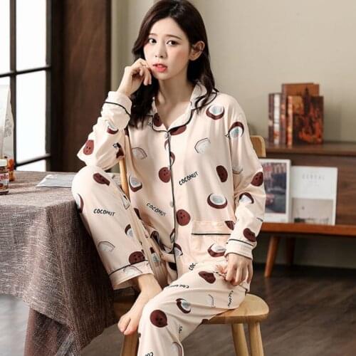 New 2021 Spring Summer Cotton 2 Piece Pajamas Set Women New Printed Colorful Sleepwear Long Sleeve Pajamas Female Sleep Homewear