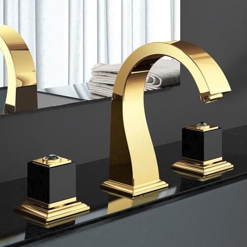 Gold Luxury brass bathroom sink faucet two handle three hole Top quality basin mixer tap faucet