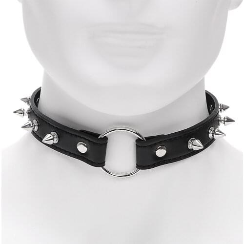 OLO Neck Ring Spike Rivet Buckle Collar Slave Restraints SM Bondage Roleplay Adult Games Sex Toys for Couples Punk Style