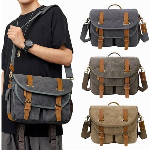 Batik Canvas+Cowhide Sling SLR Photography Digital Shoulder Bag Men/Women Outdoor Travel Waterproof Camera Messenger Handbag