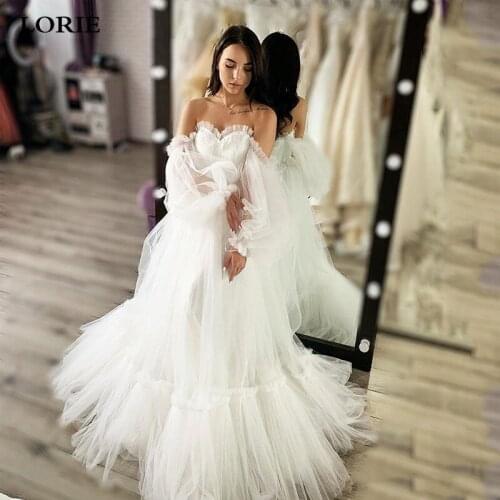 LORIE Boho Wedding Dress A-Line Appliques Puff Sleeves Bride Dress Vestido de Voiva Lace Wedding Gown Custom Made