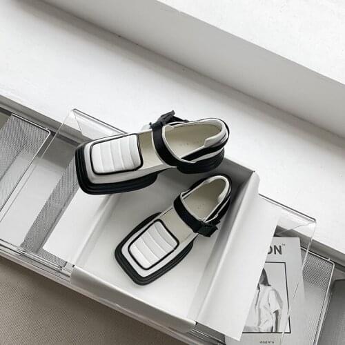 2021 New Fashion Color Matching Square Toe Formal Dress Big Head Mary Jane Uniform Leather Shoes Platform Shoes Platform Shoes