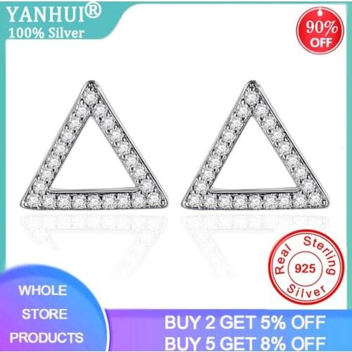 YANHUI 925 Sterling Silver Earrings Women Personality Triangle Stud Earrings Korean Fashion Jewelry Geometric Earing Girl Gift