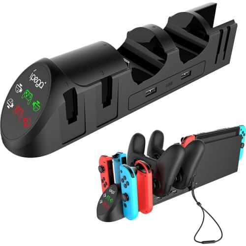 6 IN 1 Charger Station for Nintend Switch Pro & 4 Joy-Con Controller Dual USB Charging Dock with LED Indicators Gamepad Charger