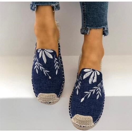 Women Embroider Hemp Flat Slippers Slip On Casual Canvas Shoes Sewing Ladies Breathable Female Fashion Shoes Comfort Footwear