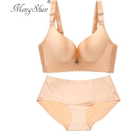 MengShan Underwear Suit Woman Adjustable convergence lingerie femme Wireless big size bra set ABCDEF cup 50E 115E 115F