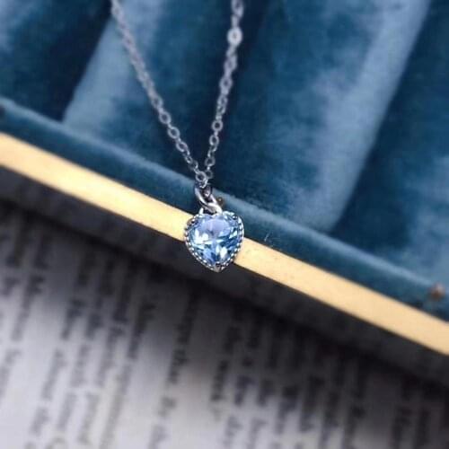 100% love Heart Natural Real Aquamarine necklace pendant 925 sterling silver Fashion Aquamarine Pendant