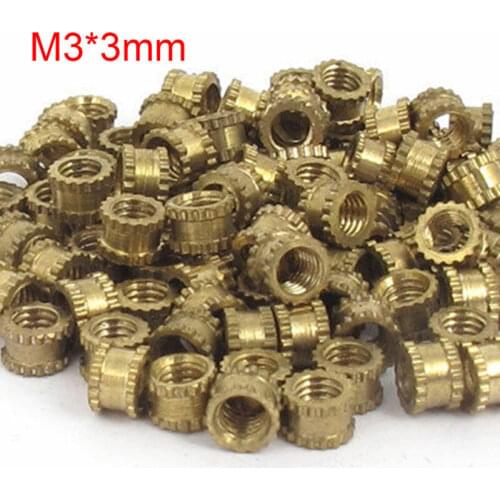 100pcs 4.2mm M3x3mm Threaded Round Metal Knurl Thread Insert Nuts Brass Tone