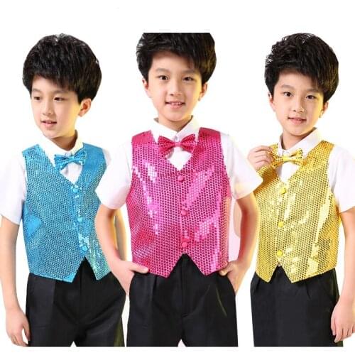 2019 Children Shining Clothes Boys Choir Students Performance Costumes Kids Hip-hop Jazz Dance Sequined Vest Stage Dance