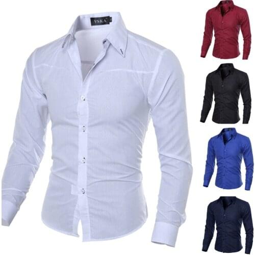 2020 Fashion Men Business Office Work Outwear Shirts Luxury Casual Formal Shirt Wedding Party Decent Long Sleeve Slim Fit Tops