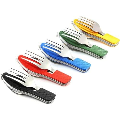 4 In 1 Spoon Folding Pocket for Picnics Hiking Survival Multifunction Kamp Tools Camping Tableware Outdoor Cooking Supplies